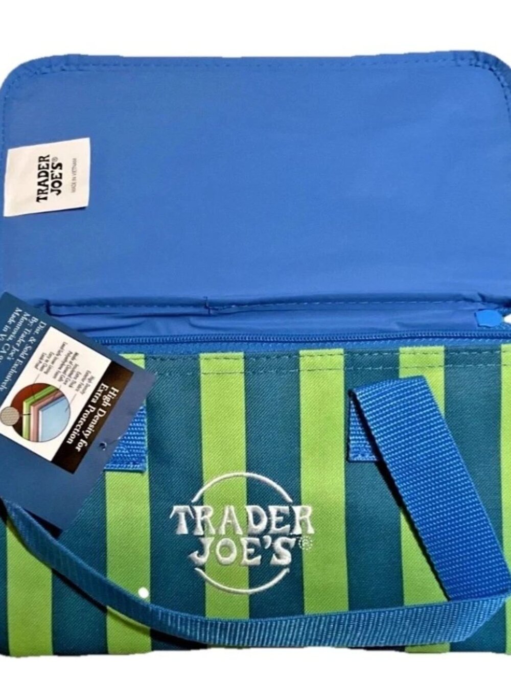 Trader Joe’s Mini Insulated Bag Blue & Green Stripes New Release Limited Edition - Picture 5 of 6